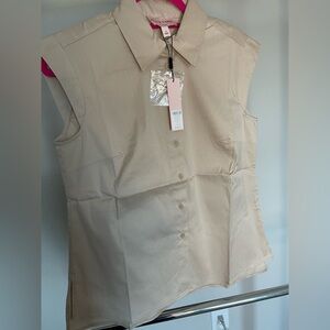 BLACK LABEL by Chico's Beige Sleeveless Button-Down Shirt